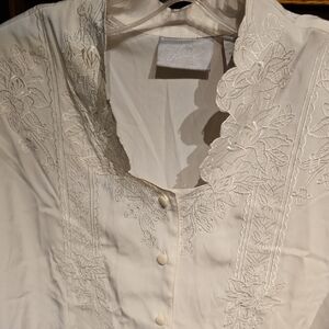 Blair~Embroidered Ivory Blouse with Scalloped Collar